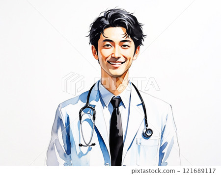 水彩風格微笑的30多歲男醫生 121689117