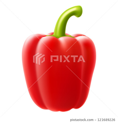 Red bell pepper isolated on white background, sweet paprika, vegetable, healthy food, spice. Sweet Bulgarian Bell Pepper. Realistic 3D effect, vector illustration. EPS10 Red bell pepper isolated on white background, sweet paprika, vegetable, healthy food, spice. Sweet Bulgarian Bell Pepper. Realistic 3D effect, vector illustration. EPS10 121689226