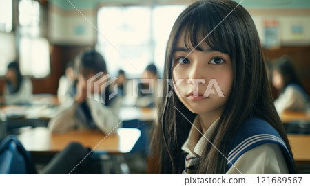 坐在教室裡的女孩 121689567