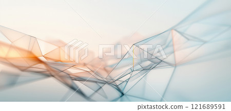 Gentle lines and geometric shapes create an abstract composition. The soft colors blend together, evoking a sense of calm and creativity in a minimalist design. 121689591