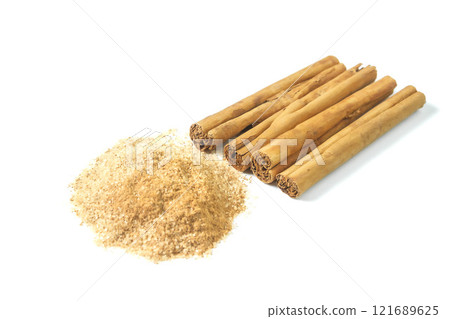 Cinnamon sticks and cinnamon sugar 121689625