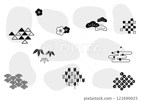 Hand-drawn Japanese pattern frame set 121690025