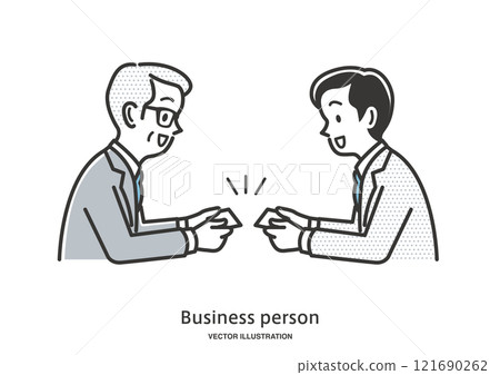 Elderly male office worker exchanging business cards 121690262