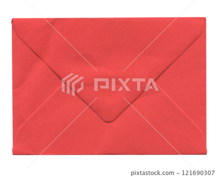 front view of old closed aged red paper envelope isolated on white front view of old closed aged red paper envelope isolated on white 121690307