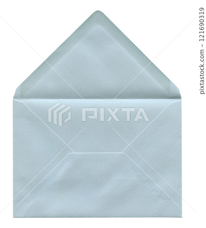front view of old open aged blue paper envelope isolated on white front view of old open aged blue paper envelope isolated on white 121690319