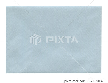 back view of old closed aged blue paper envelope isolated on white 121690320