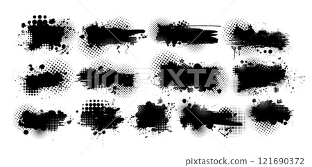 Black brush stroke set isolated on background. Paint brush stroke for ink paint, grunge design element, dirt banner, watercolor design, dirty texture. Trendy brush stroke. hand drawn. Not AI, Vector 121690372