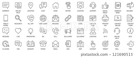Set of simple Contact us icons for web and mobile app. Social Media network icon call us email mobile signs. Customer service. Contact support sign and symbols 121690513