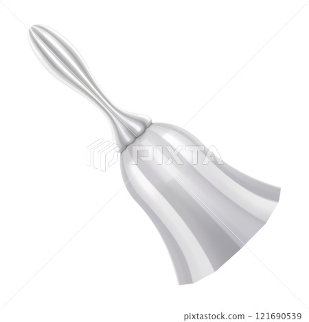 Silver Bells. Shiny Metal handbell of Decoration Christmas Holiday. isolated on a white background. Realistic 3d Vector illustration 121690539