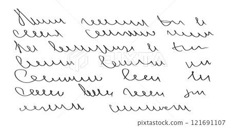 Handwritten scribble letter. Freehand text note. Unreadable doodle write by pen isolated on white background. Illegible cursive script message. Vector hand drawn illustration. Handwritten scribble letter. Freehand text note. Unreadable doodle write by pen isolated on white background. Illegible cursive script message. Vector hand drawn illustration. 121691107