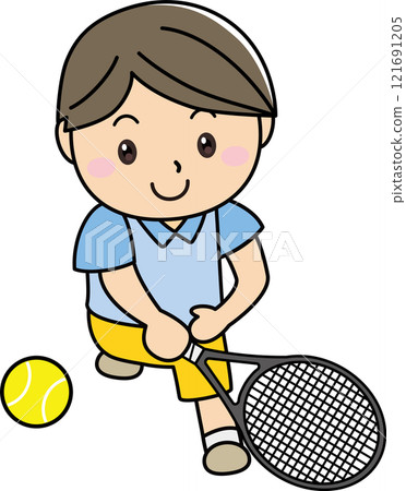 Smiling man playing tennis Smiling man playing tennis 121691205
