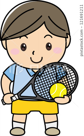 Smiling man playing tennis 121691211