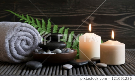 spa, candle, stones 121691226