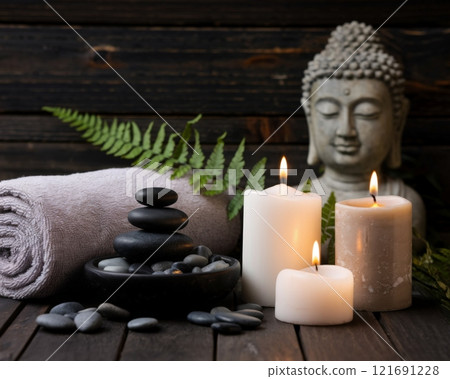 spa, candle, stones 121691228