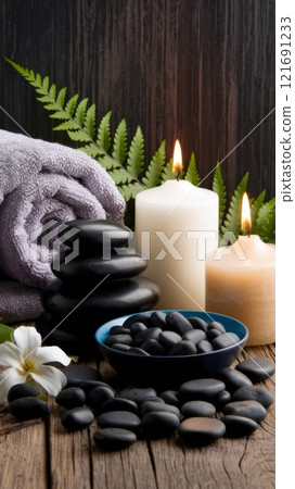 spa, candle, stones 121691233