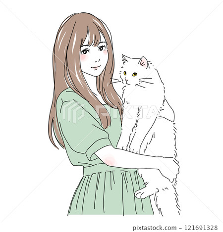 A woman holding a cat 121691328