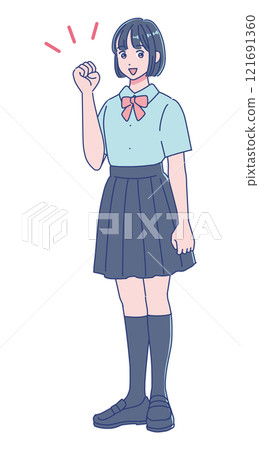 動漫風格女高中生的拳頭姿勢 121691360