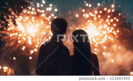 couple watching fireworks couple watching fireworks 121691443
