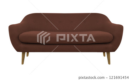 Red fabric classic sofa on wooden legs isolated Red fabric classic sofa on wooden legs isolated 121691454