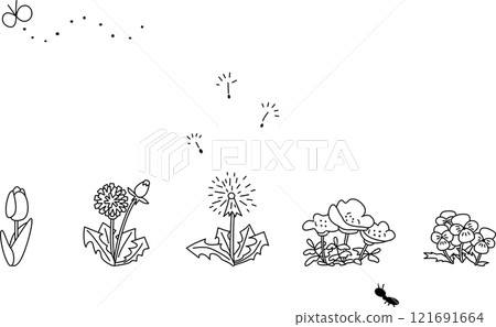 Cute hand drawn illustration of spring flowers 121691664