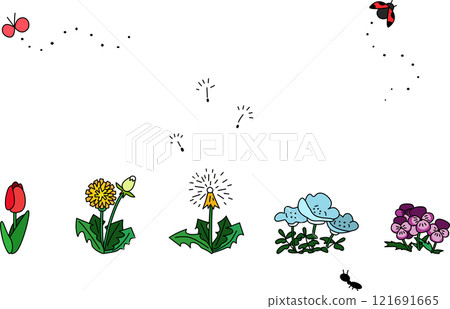 可愛的手繪春天的花朵插畫 可愛的手繪春天的花朵插畫 121691665