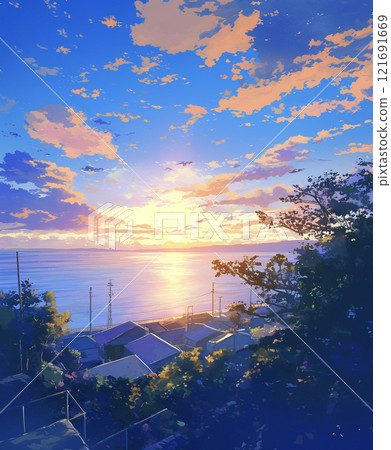 清晨陽光照亮的大海 AI 影像 121691669