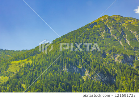 Wonderful wooded mountain and alpine panorama in Carinthia Austria. 121691722