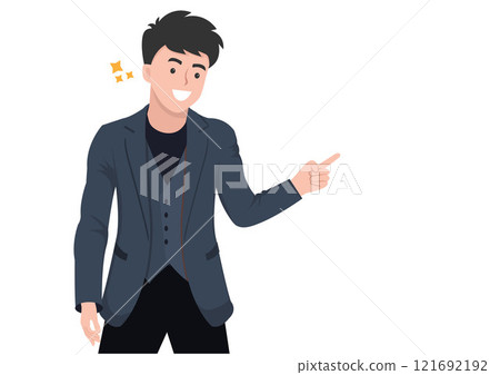Young businessman pointing his finger to the right side. Illustration Young businessman pointing his finger to the right side. Illustration 121692192