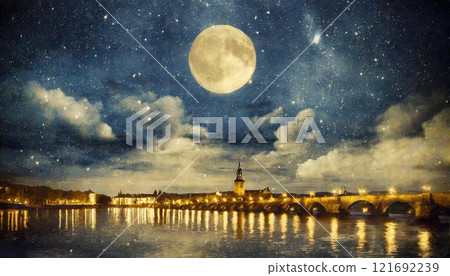 Night starry sky. Night cloudy skyline with moon and bright star. Night starry sky. Night cloudy skyline with moon and bright star. 121692239