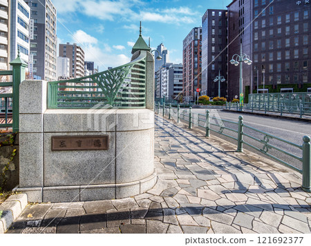 The main pillar and nameplate of the "Miyoshi Bridge" that once spanned the Tsukiji River (Chuo Ward, Tokyo) The main pillar and nameplate of the "Miyoshi Bridge" that once spanned the Tsukiji River (Chuo Ward, Tokyo) 121692377