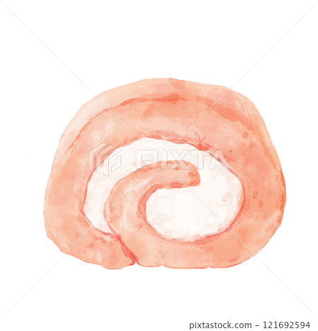 Watercolor strawberry roll cake (front) Watercolor strawberry roll cake (front) 121692594