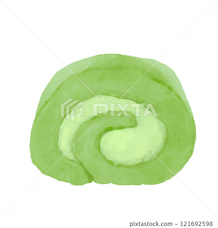Watercolor illustration of matcha roll cake (front) 121692598