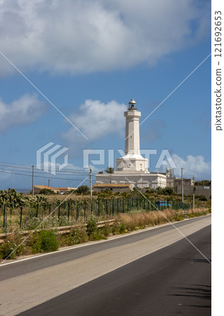 Lighthouse in Porto Palo, Sicily, Italy Lighthouse in Porto Palo, Sicily, Italy 121692653