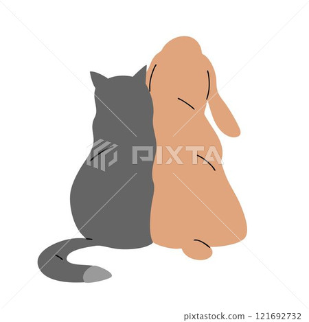 A cute dog and a cat are sitting together A cute dog and a cat are sitting together 121692732