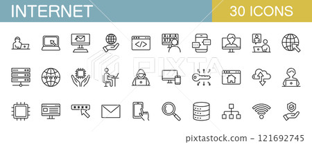 Internet, computer and security line icon set 121692745