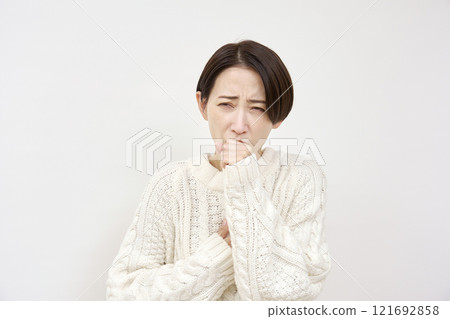 Coughing woman on white background 121692858