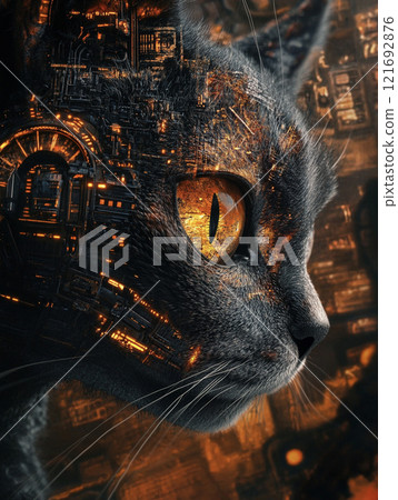 Cat shining in cyberspace AI image Cat shining in cyberspace AI image 121692876