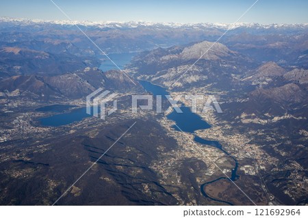 Como and Maggiore Lake aerial view from airplane 121692964