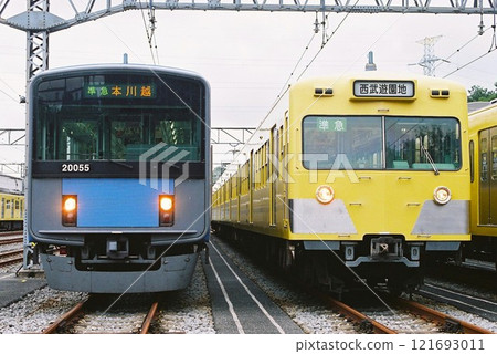 Seibu Railway 20000 series and 101 series lined up at the depot 121693011