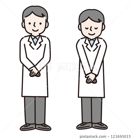 A man in a white coat bowing (whole body): Illustration material 121693015