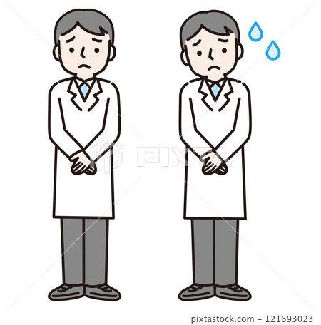 Troubled/impatient man in white coat (whole body): illustration material 121693023