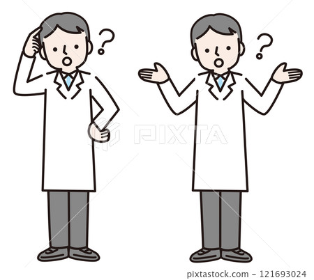 A man in a white coat wondering (whole body): Illustration material 121693024