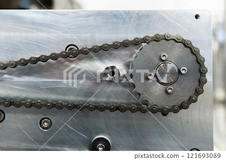 Stainless steel production elements in the production of conveyor equipment. Metal parts of future production systems with chains 121693089