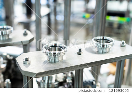 Stainless steel production elements in equipment manufacturing. Metal parts of future production systems 121693095