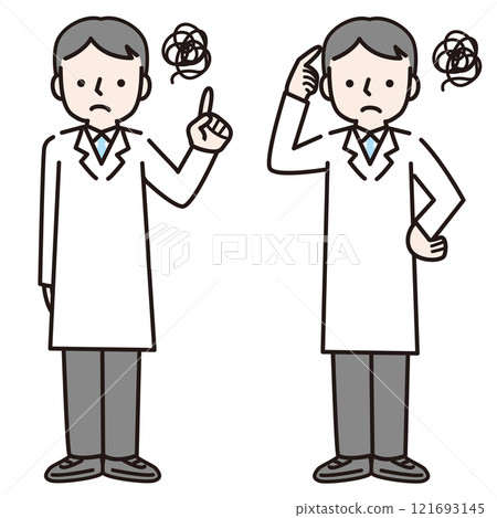 A man in a white coat who is worried (whole body): Illustration material A man in a white coat who is worried (whole body): Illustration material 121693145