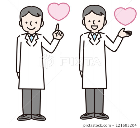 一個穿著白大褂的男人舉起一顆心（全身）：插畫素材 121693204