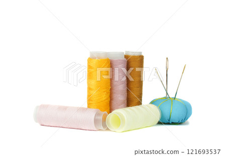 Sewing thimbles, bobbin and needle 121693537