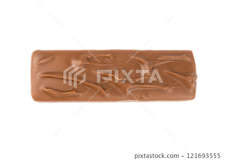 Chocolate bar top view isolated on white background 121693555