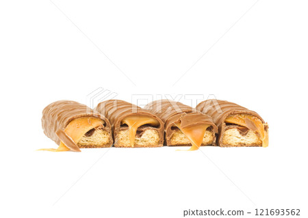 Closeup of chocolate bar isolated on white Closeup of chocolate bar isolated on white 121693562