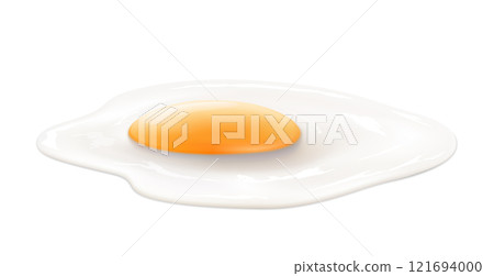 Tasty fried chicken egg isolated on white background. Classic protein rich breakfast side view. Healthy diet. Realistic 3d vector illustration Tasty fried chicken egg isolated on white background. Classic protein rich breakfast side view. Healthy diet. Realistic 3d vector illustration 121694000